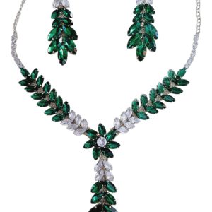 ✨ Korean Green glass stone drop line necklace with earrings for girls and women ✨ - Image 4