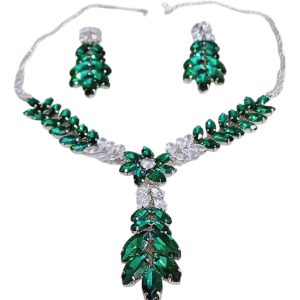 ✨ Korean Green glass stone drop line necklace with earrings for girls and women ✨ - Image 3