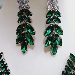 ✨ Korean Green glass stone drop line necklace with earrings for girls and women ✨ - Image 6