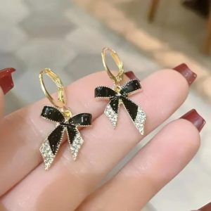 ✨ Korean Black Ribbon Bow Earrings for Girls & Women ✨ - Image 3