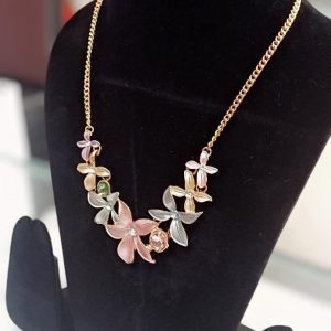 Multicolor Rose Gold Plated Floral Designed Crystal Necklace Set For Women and Girls - Image 3