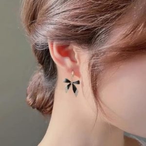 ✨ Korean Black Ribbon Bow Earrings for Girls & Women ✨ - Image 4