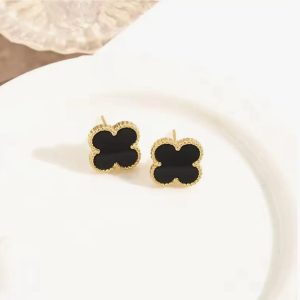 ✨ Korean Cleef Inspired Black Clover With Gold Plating Stud Earrings for Girls & Women ✨ - Image 3