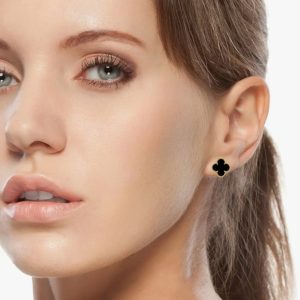 ✨ Korean Cleef Inspired Black Clover With Gold Plating Stud Earrings for Girls & Women ✨ - Image 5