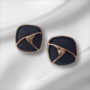 ✨ Korean Handcrafted Ceramic Abstract Square Design Black and Gold Colored Stud Earrings for Girls & Women ✨ - Image 3