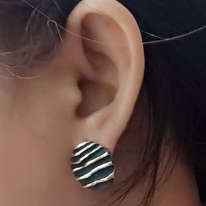 ✨ Korean Handcrafted Ceramic Abstract Circle Design White, Black and Gold Colored Stud Earrings for Girls & Women ✨ - Image 3