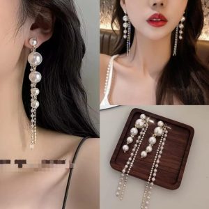 ✨ Korean Pearl Drop Long Earrings with Extra Layers for Girls & Women ✨ - Image 3
