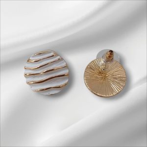 ✨ Korean Handcrafted Ceramic Abstract Circle Design White and Gold Colored Stud Earrings for Girls & Women ✨ - Image 3