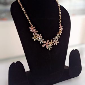 Multicolor Rose Gold Plated Floral Minimal Designed Crystal Necklace Set For Women and Girls - Image 3