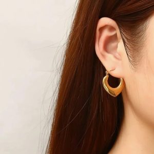 Gold-Plated Heart-Shaped Hoop Earrings | Stainless Steel Chunky Design Earrings for Girls & Women - Image 3