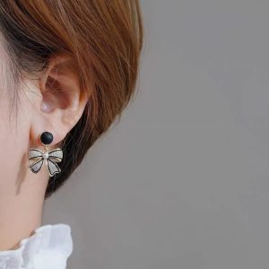 ✨ Korean Black Bow Knot Dangle Stud Earrings for Girls & Women ✨ - Image 3