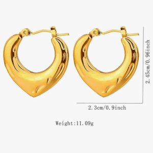 Gold-Plated Heart-Shaped Hoop Earrings | Stainless Steel Chunky Design Earrings for Girls & Women - Image 4