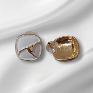 ✨ Korean Handcrafted Ceramic Abstract Square Design White and Gold Colored Stud Earrings for Girls & Women ✨ - Image 3