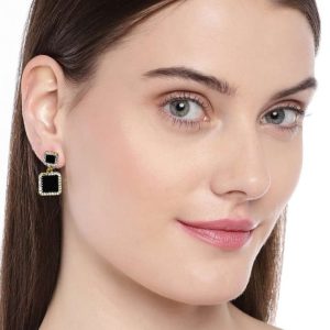 ✨ Korean Gold Toned & Black Square Drop Earrings for Girls & Women ✨ - Image 3