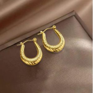 Korean Earrings | Gold-Plated C-Shaped Hoop Earrings | Stainless Steel Chunky Design Earrings for Girls & Women - Image 3