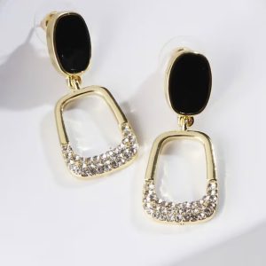 ✨ Korean Black Geometric Square Gold Drop Earrings for Girls & Women ✨ - Image 4