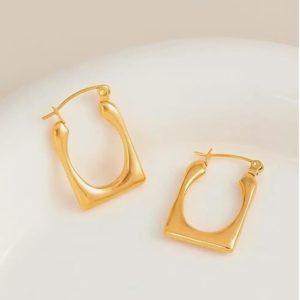 Korean Earrings | Gold-Plated U-Shaped Hoop Earrings | Stainless Steel Chunky Design Earrings | Stylish & Elegant Jewelry for Girls & Women - Image 4