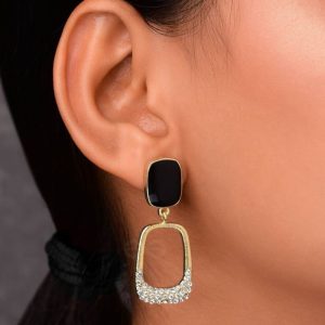 ✨ Korean Black Geometric Square Gold Drop Earrings for Girls & Women ✨ - Image 5