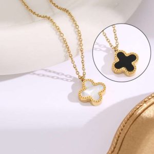 ✨ Gold Plated Stainless Steel Chain with Reversible Clover Pendant Necklace for Girls & Women ✨ - Image 6