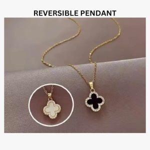✨ Gold Plated Stainless Steel Chain with Reversible Clover Pendant Necklace for Girls & Women ✨ - Image 4