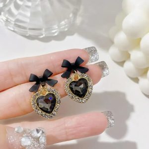 ✨ Korean Black Ribbon Bow Dangle Earrings for Girls & Women ✨ - Image 3