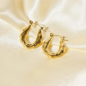 Korean Earrings | Gold-Plated Oval Shaped Hoop Earrings | Stainless Steel Multi Layered Design Earrings | Stylish & Elegant Jewelry for Girls & Women - Image 3