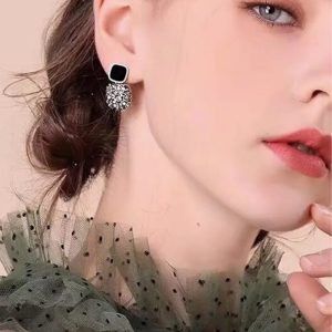 ✨ Korean Silver Toned Black Square Stud With Zirconia Dangle Earrings for Girls & Women ✨ - Image 3