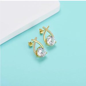 Korean Earrings | Gold-Plated Cubic Zirconia Stainless Steel Stud Earrings | Stylish & Elegant Stud for Girls & Women - Image 4