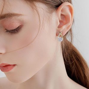 Korean Earrings | Gold-Plated Cubic Zirconia Stainless Steel Stud Earrings | Stylish & Elegant Stud for Girls & Women - Image 5