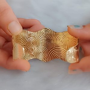 ✨ Gold Plated Anti Tarnish Stainless Steel Textured Open Cuff Bracelet for girls & women ✨ - Image 4